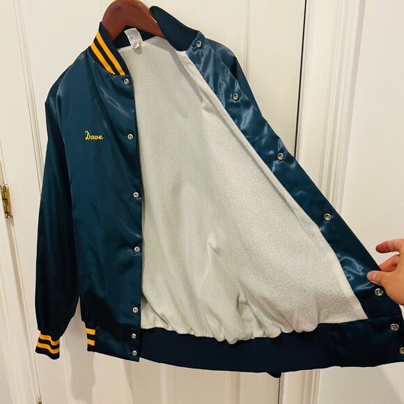 1960's 70s Camp Canadensis ILGWU Satin Varsity Jacket Men's L Navy Yellow - Picture 6 of 16